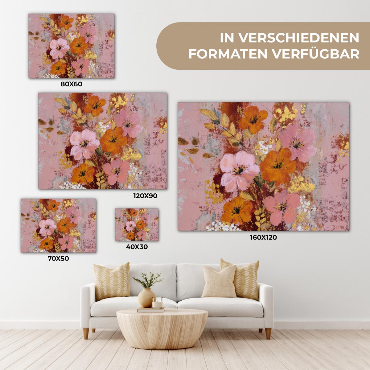 LEINWANDBILD Malerei - Blumen - Rustikal - Rosa Wandbild 40x30 cm - Altrosa, Textil (40/30cm) - MuchoWow