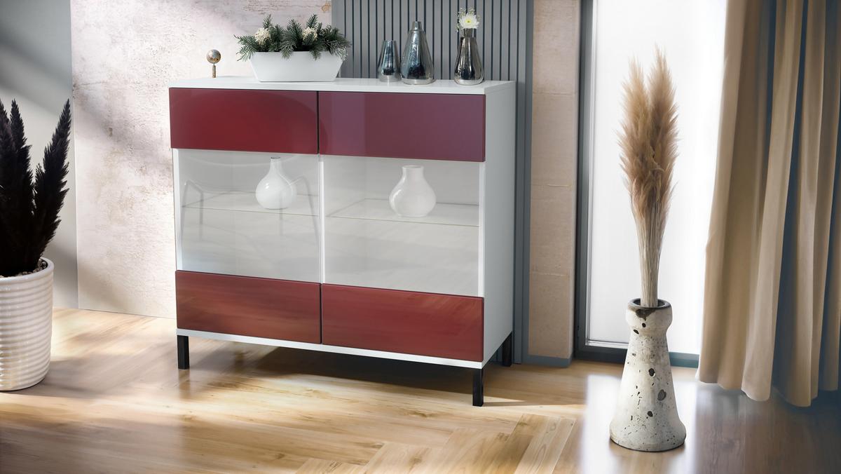 KOMMODE Bari Bordeaux Hochglanz - Bordeaux, Holzwerkstoff (92.5/83.5/35cm) - Vladon