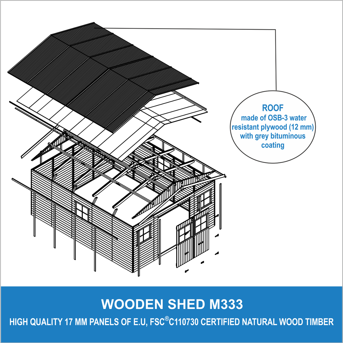 HOLZ-GARTENHAUS - H246 x 418 x 522 cm/ 20 m² - IMBELA M333 - Beige, Holz (418/246/493cm) - Timbela