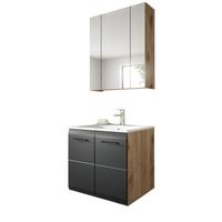 BADMÖBEL-SET 2-teilig Schwarz matt und Eiche Komplett-Set mit Waschbecken, 60 x 185 cm - Eichefarben/Schwarz, Glas/Holzwerkstoff (60/185/46cm) - Inn.Furn