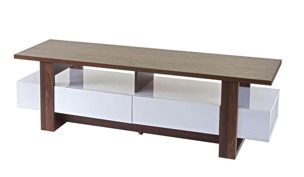 TV-RACK Walnuss Dekor, Hochglanz Reinweiß - Weiß Hochglanz/Walnussfarben, Holzwerkstoff (150/45/45cm) - MCW