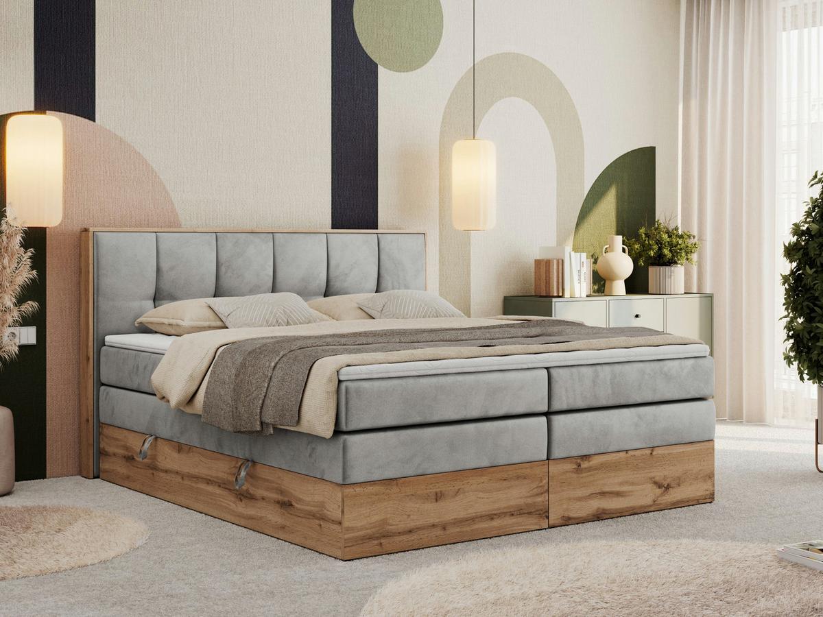 BOXSPRINGBETT ALBERO 1 KING 160/200 Hellgrau Velvet - H4 - Hellgrau, Holz/Textil (160/200cm) - MKS
