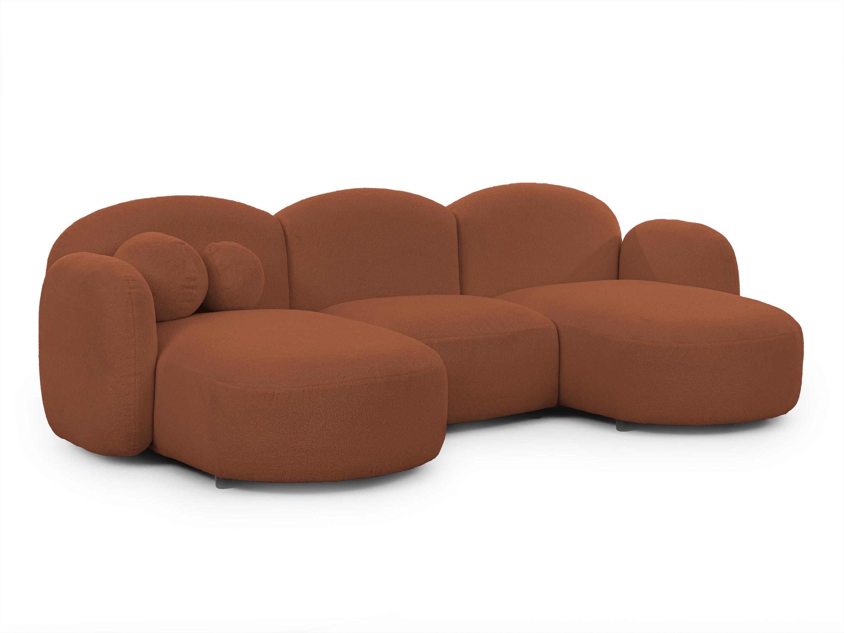 WOHNLANDSCHAFT Nuvola mit abgerundetem Design Terrakotta Bouclé-Stoff - Terracotta/Schwarz, Holz/Kunststoff (268/80/146cm) - S-Style Möbel