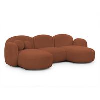 WOHNLANDSCHAFT Nuvola mit abgerundetem Design Terrakotta Bouclé-Stoff - Terracotta/Schwarz, Holz/Kunststoff (268/80/146cm) - S-Style Möbel