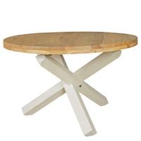 ESSTISCH Massivholz Rund Kreuzbeine Handgefertigt TEKO, Beige 120x120x75 cm - Beige/Weiß, Holz (120/120/75cm) - KADIMA DESIGN