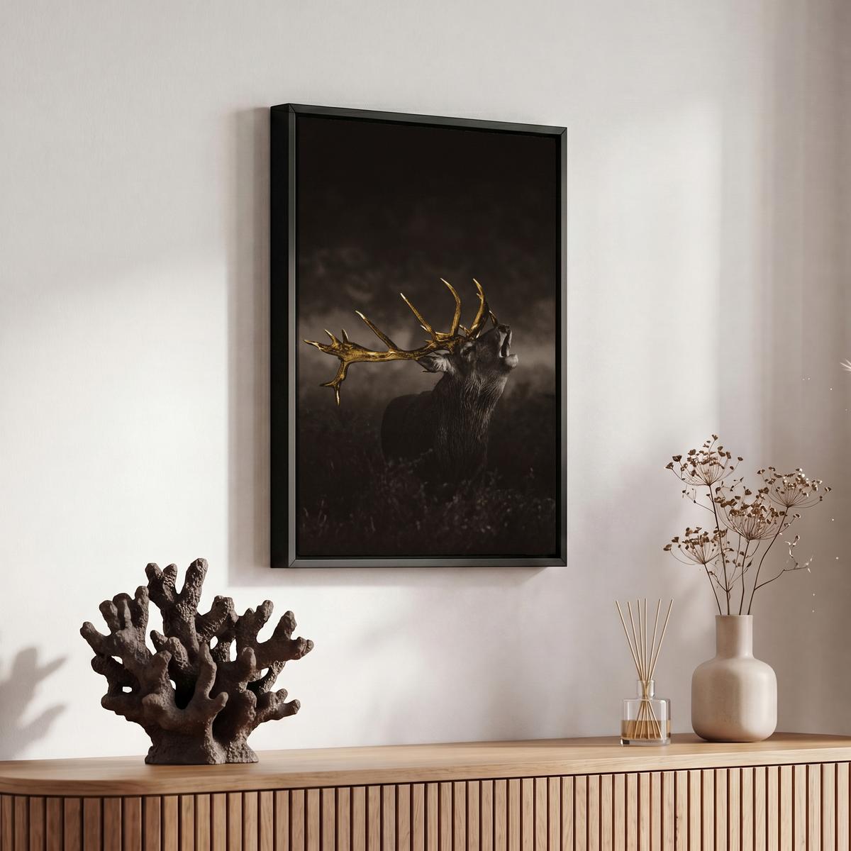 LEINWAND Bilder mit Rahmen - Rotwild - Schwarz - Gold - 20x30 - Braun, Textil (20/30cm) - MuchoWow