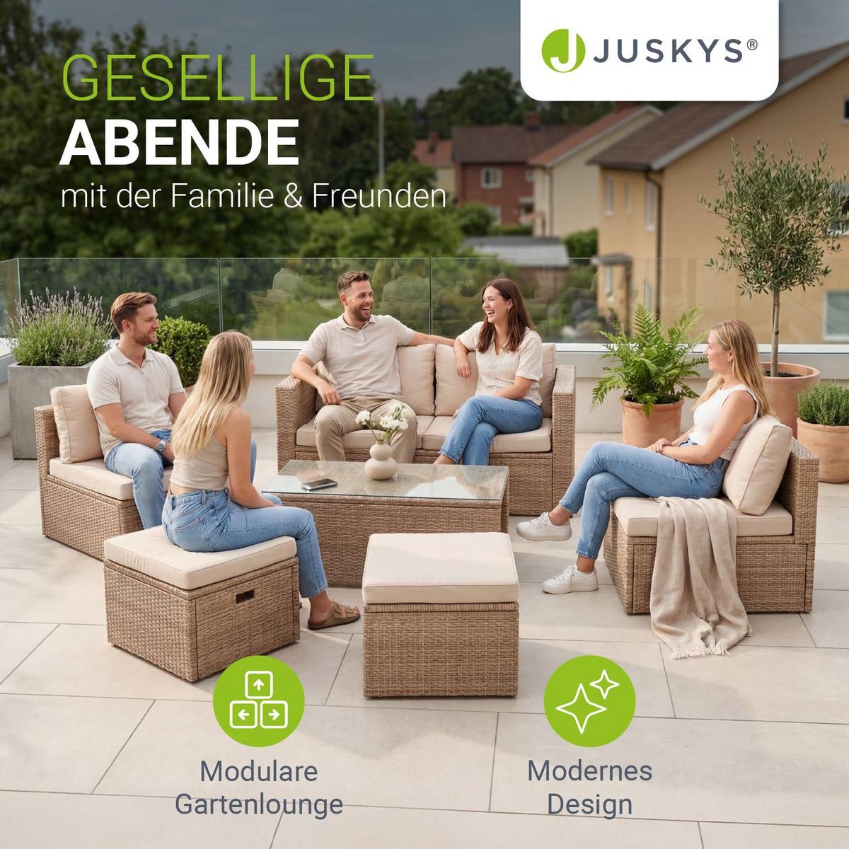 LOUNGEGARNITUR Salou inkl. Abdeckung beige - Beige, Kunststoff - Juskys