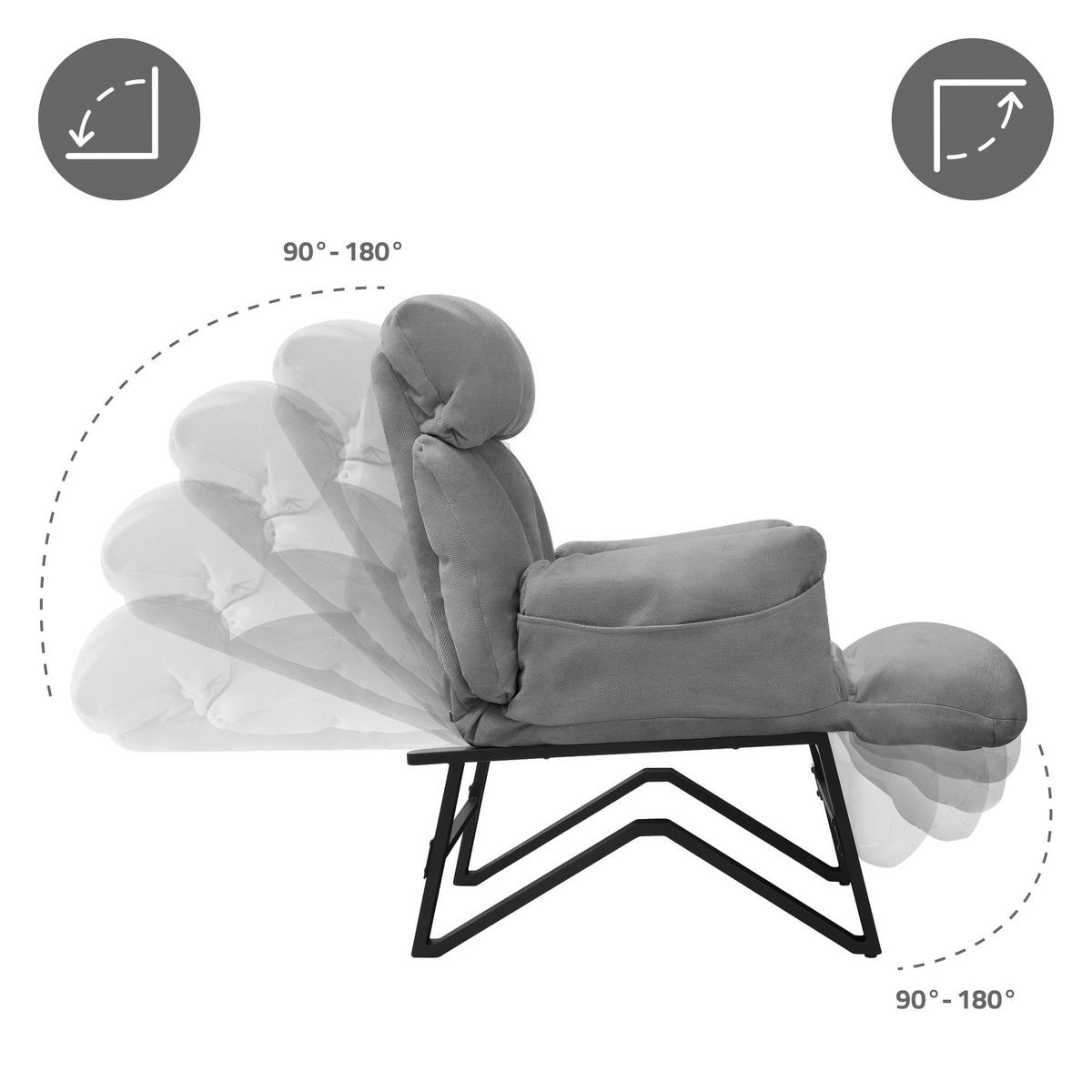 SESSEL mit Liegefunktion Grau Leinenbezug Relaxsessel verstellbar für Wohnzimmer - Schwarz/Grau, Textil/Metall (85/102/82cm) - ML-DESIGN