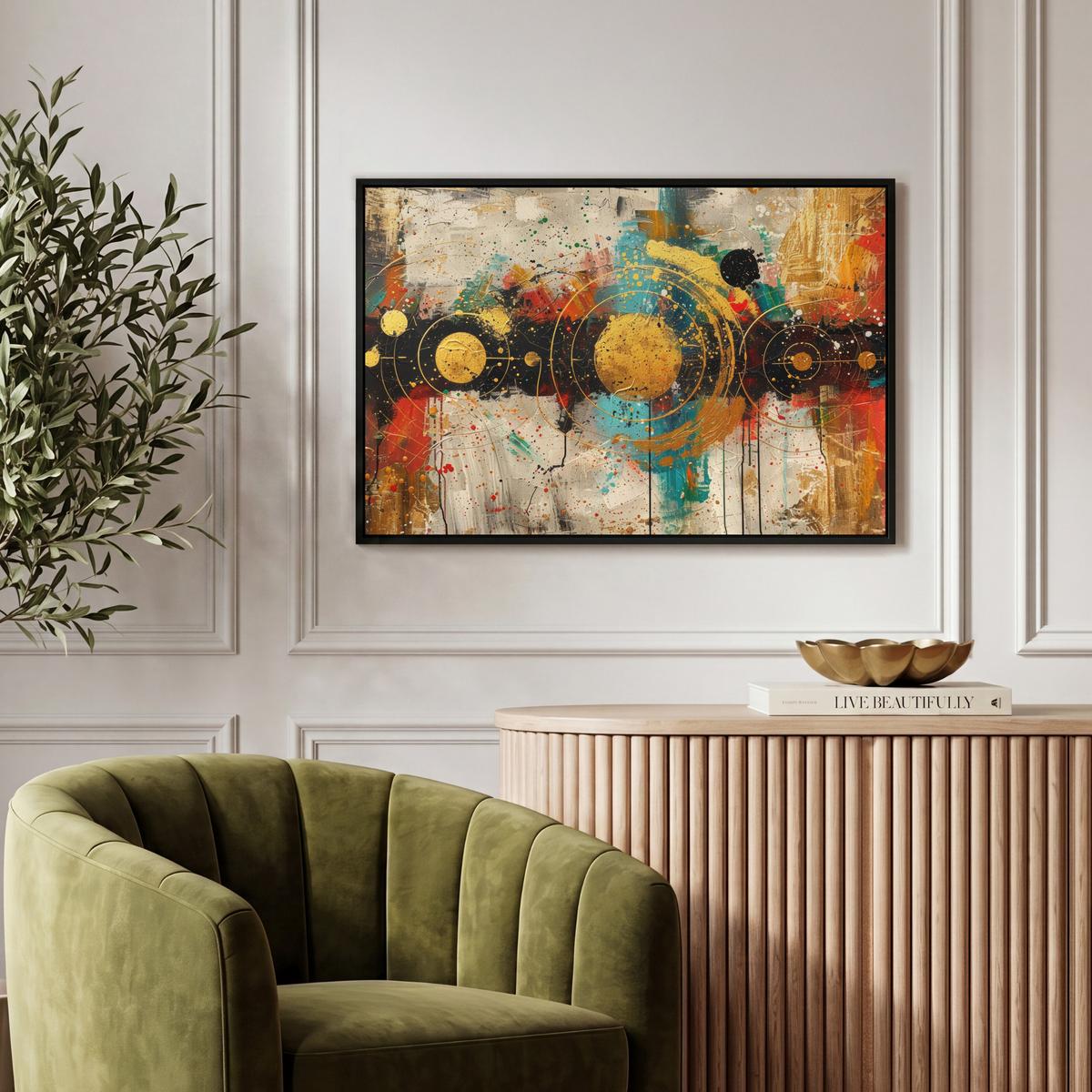 LEINWAND Bilder mit Rahmen - Abstrakt - Kunst - Gold - Modern - 60x40 - Multicolor, Textil (60/40cm) - MuchoWow