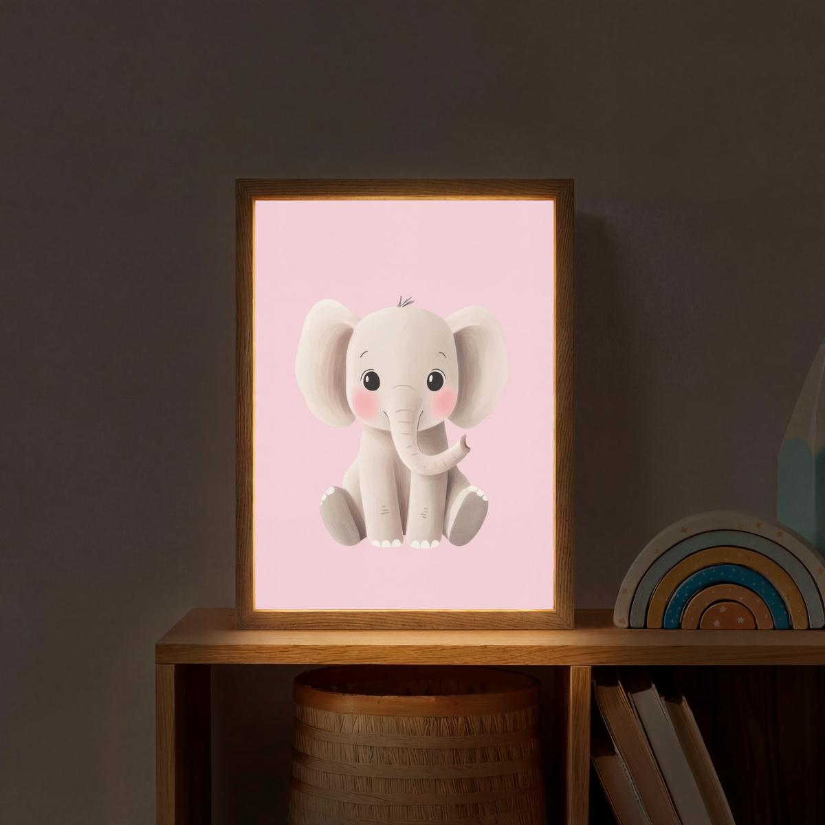 NACHTTISCHLAMPE MIT AKKU Elefant - Baby - Rosa - Cartoon 30x40 cm - Rosa, Holzwerkstoff (8/30/40cm) - OnlyWow