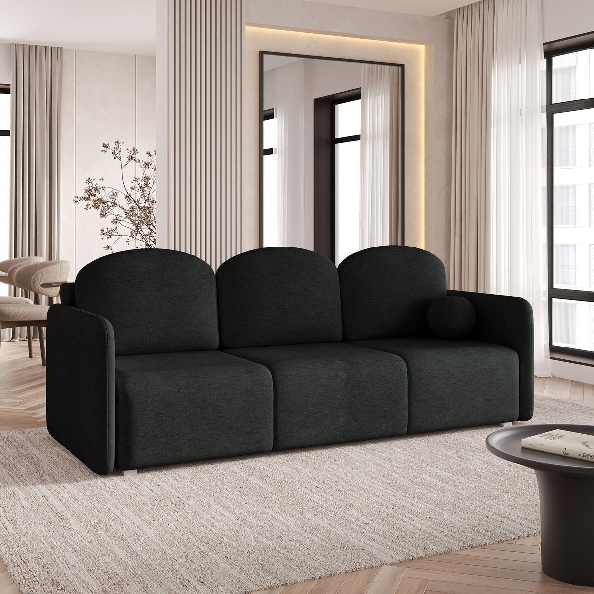 BETTSOFA SUVI III NV Schwarz Geflochtener Stoff mit Schlaffunktion - Schwarz, Textil (90/85/220cm) - MASSENO