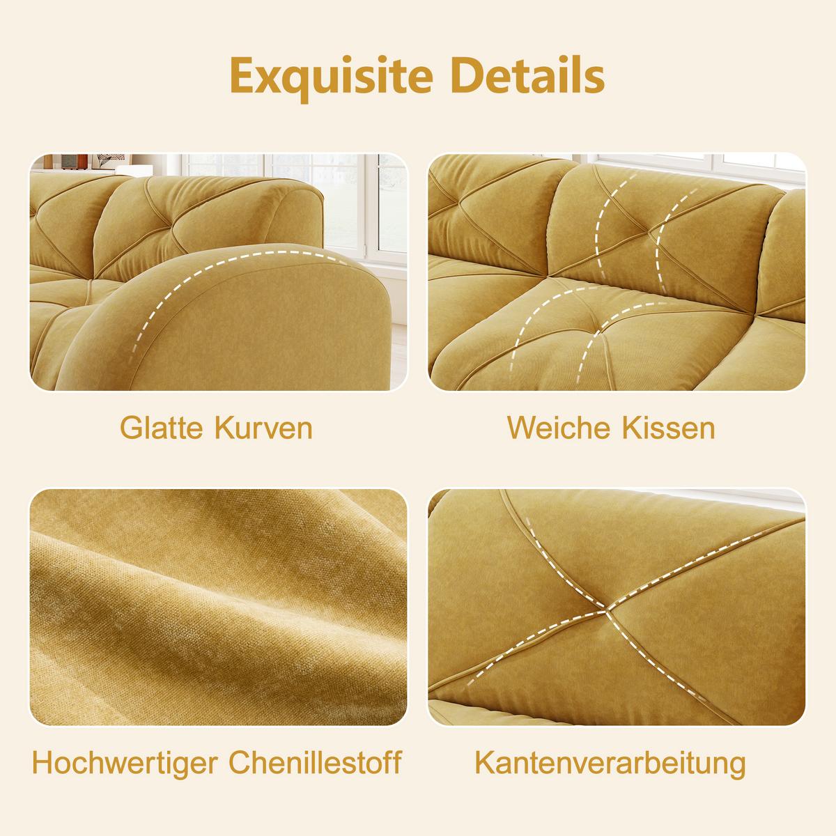 2-SITZER SOFA chenille modular & montagefrei - Gelb, Textil (204/76/95cm) - Urban Meuble