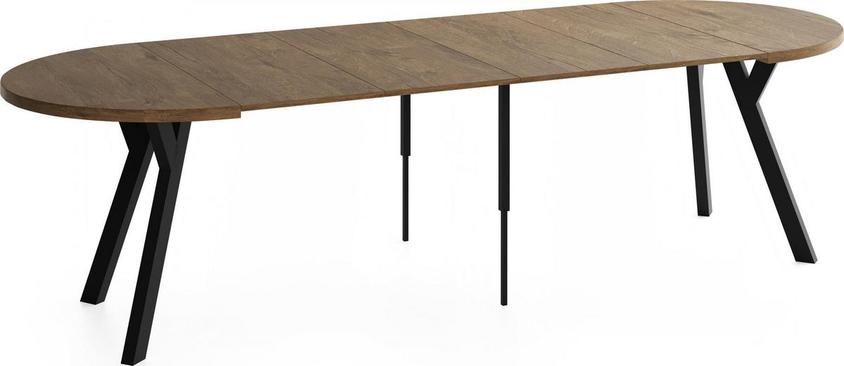 ESSTISCH Vero rund ausziehbar verlängerbar, Eiche Braun Rustikal 100-300/100/77 cm - Alteiche/Schwarz, Holz/Holzwerkstoff (100/300/76.5cm) - WFL GROUP