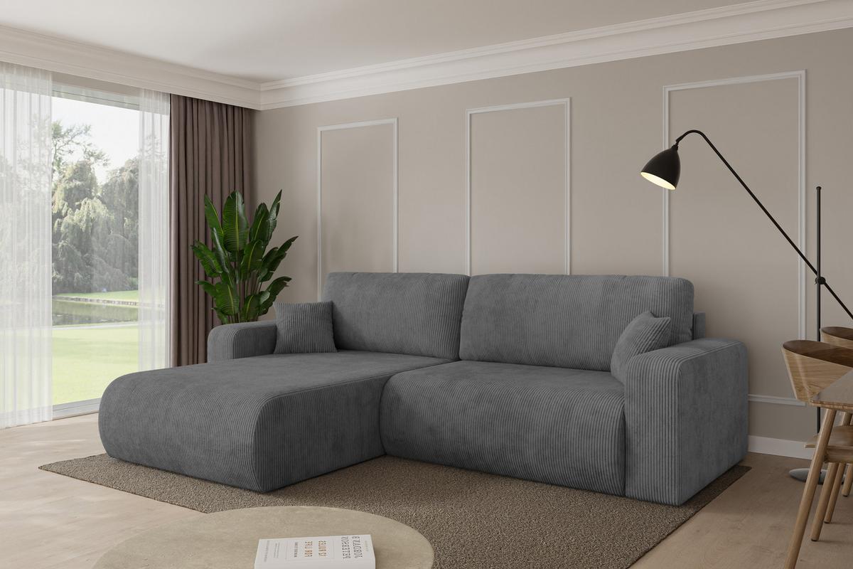 ECKSOFA mit Schlaffunktion Ottomane Links BERY-L 276x193x88 Dunkelgrau Cord - Dunkelgrau/Schwarz, Holzwerkstoff/Kunststoff (276/193cm) - ALTDECOR