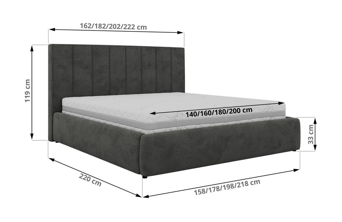 POLSTERBETT TENARDO CLASSIC 180/200 - Dunkelgrau Velvet - mit Pocket-Matratze - Dunkelgrau/Schwarz, Kunststoff/Textil (180/200cm) - MKS