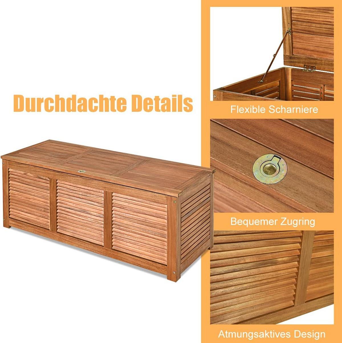 GARTENBOX Gartenbank Auflagenbox Holz - Naturfarben, Holz (120/45/45cm) - COSTWAY