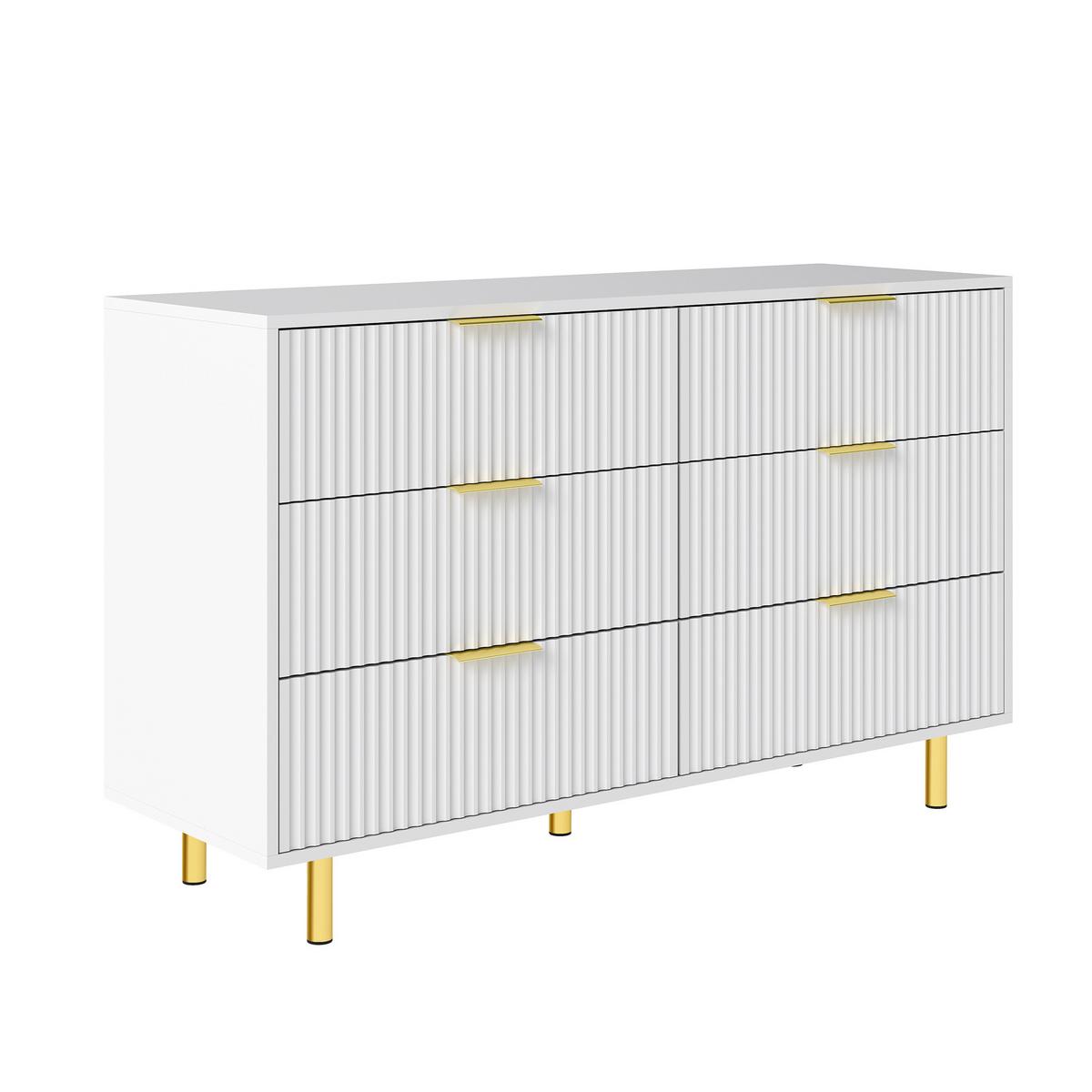 SIDEBOARD weiß gold 6 schubladen 120cm modern - Weiß, Holzwerkstoff (120/72/40cm) - Urban Meuble