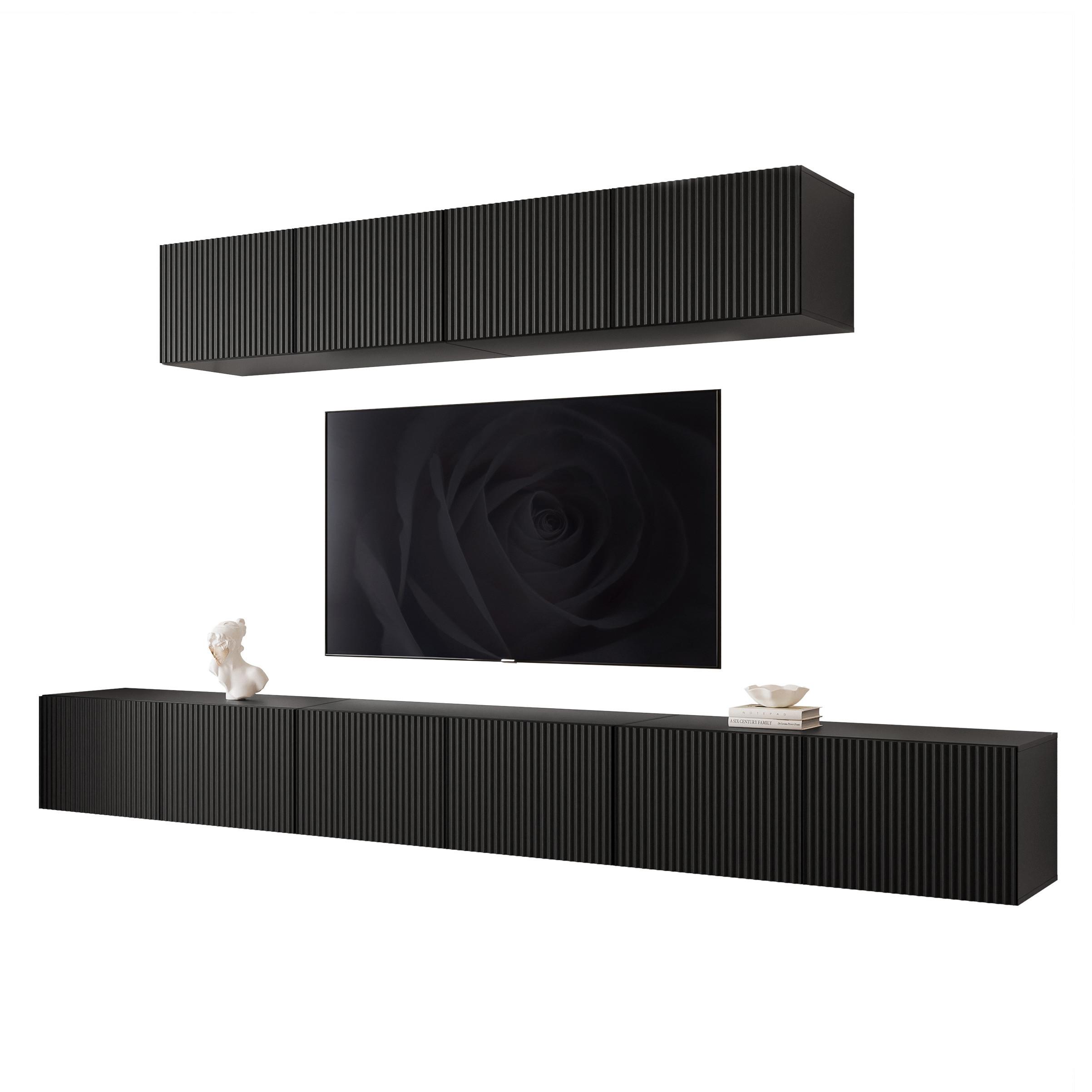 WOHNWAND ANGEL IV Schwarz hängend mit LED-Beleuchtung 300 cm - Schwarz, Holzwerkstoff (300/36/40cm) - Idohome