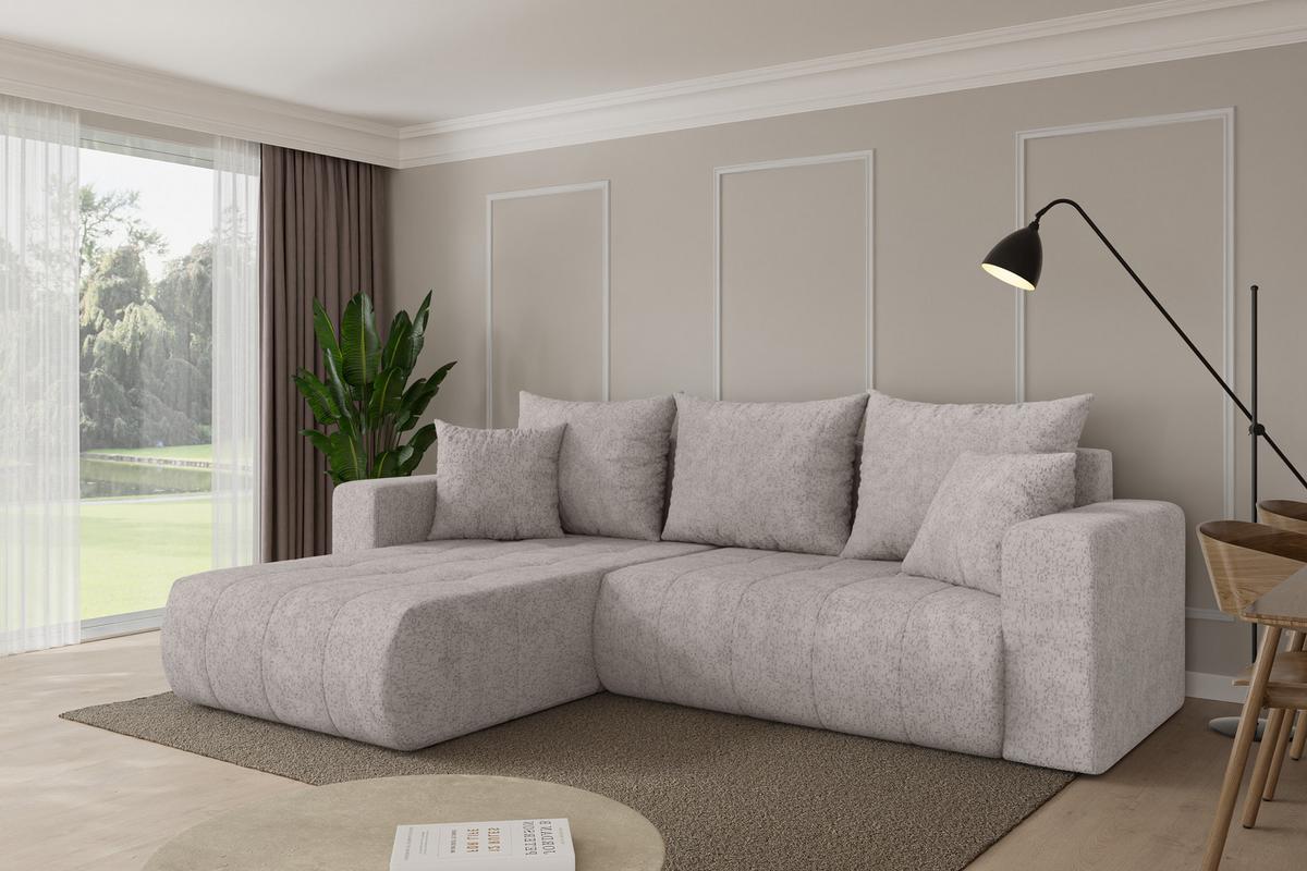 ECKSOFA mit Schlaffunktion Ottomane Links MILA-L 277x194x86 Hellgrau Velours - Hellgrau/Schwarz, Holzwerkstoff/Kunststoff (277/194cm) - ALTDECOR