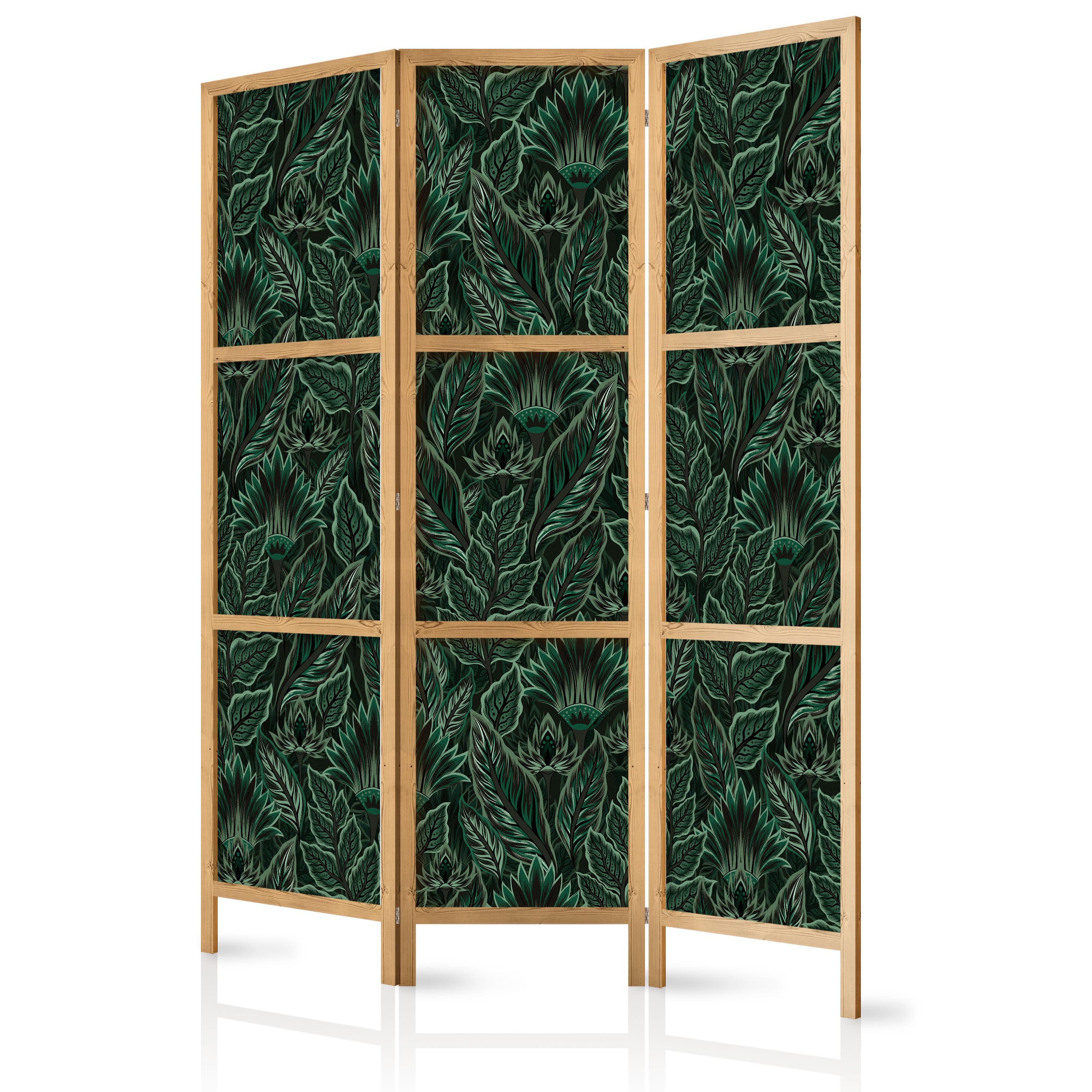 PARAVENT Japanischer 3-tlg 135x172 cm Gr ne Bl tter - Grün, Holz/Textil (135/172/3cm) - Muralo