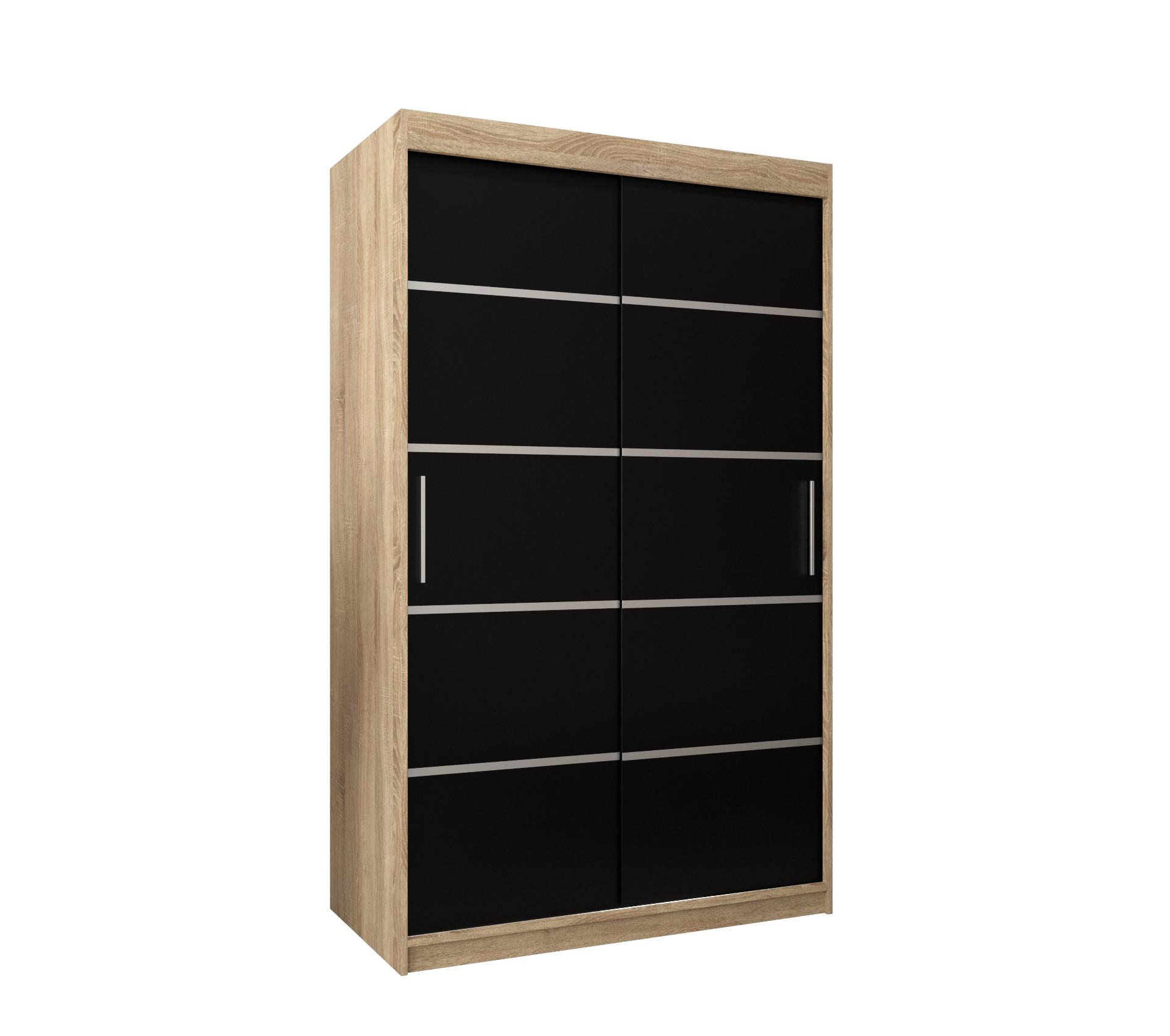 SCHWEBETÜRENSCHRANK 200/120/62 2-türig - Silberfarben/Schwarz, Holz/Kunststoff (120/200/62cm) - MÖBEL KRYSPOL