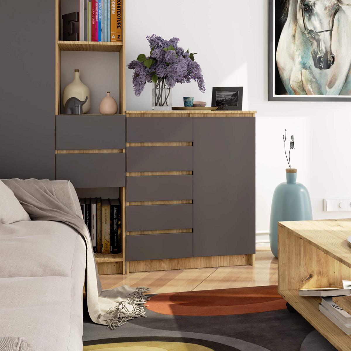 KOMMODE Eiche Artisan, Graphit Grau 97/80/35 - Eiche Artisan, Holzwerkstoff (80/97/35cm) - RAUMHIRSCH FURNITURE