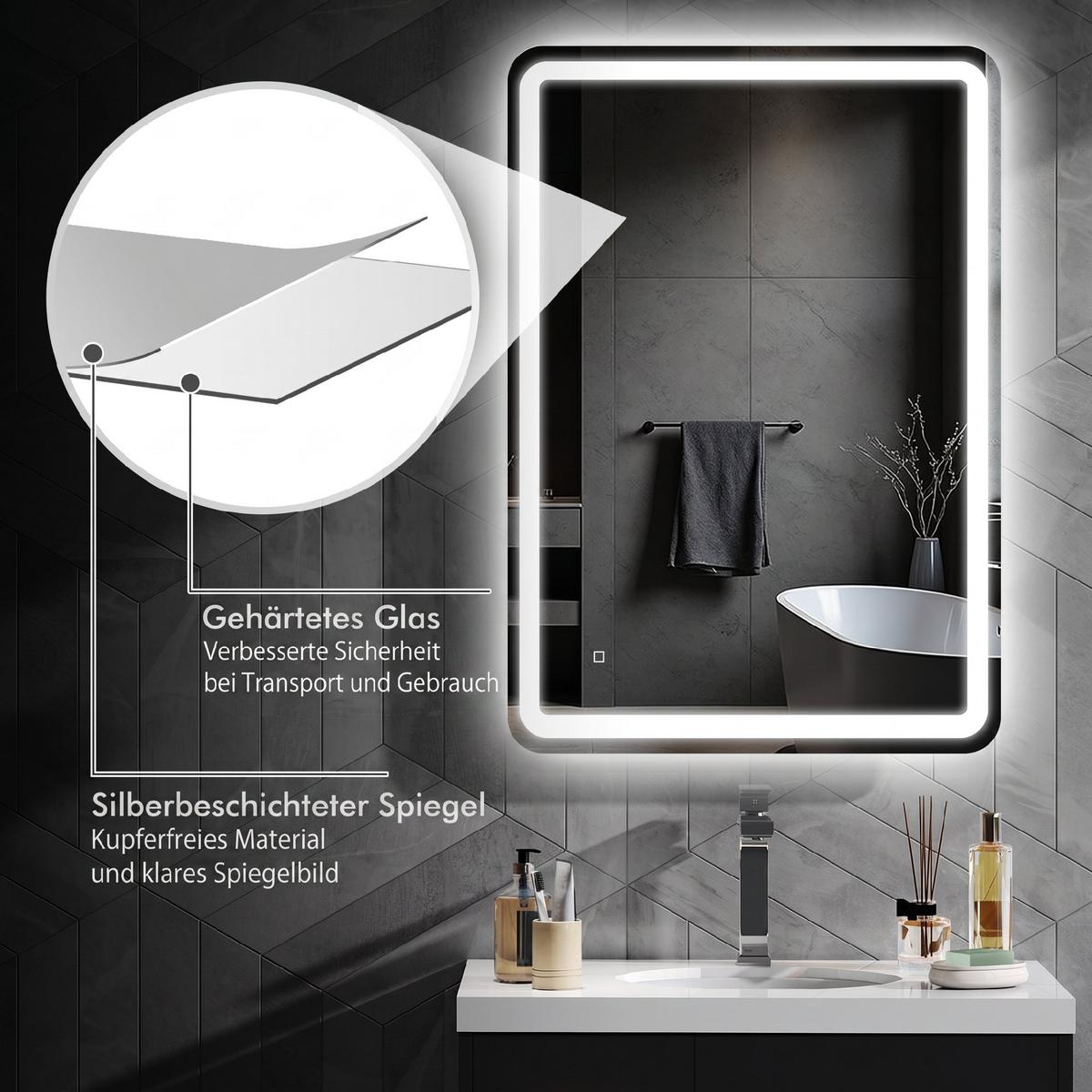 BADSPIEGEL Hartglas Silber - Silberfarben, Glas (4/100/70cm) - HOMCOM
