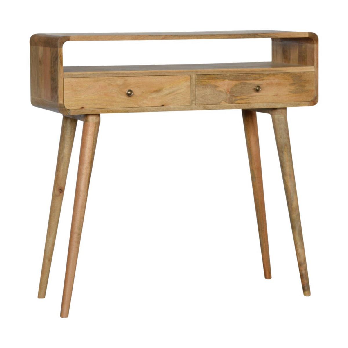 KONSOLE-TISCH in Eichen-Finish, 2 Schublades, 1 Offenes Fach, Beige - Messingfarben/Braun, Holz/Metall (35/90/90cm) - Artisan Furniture