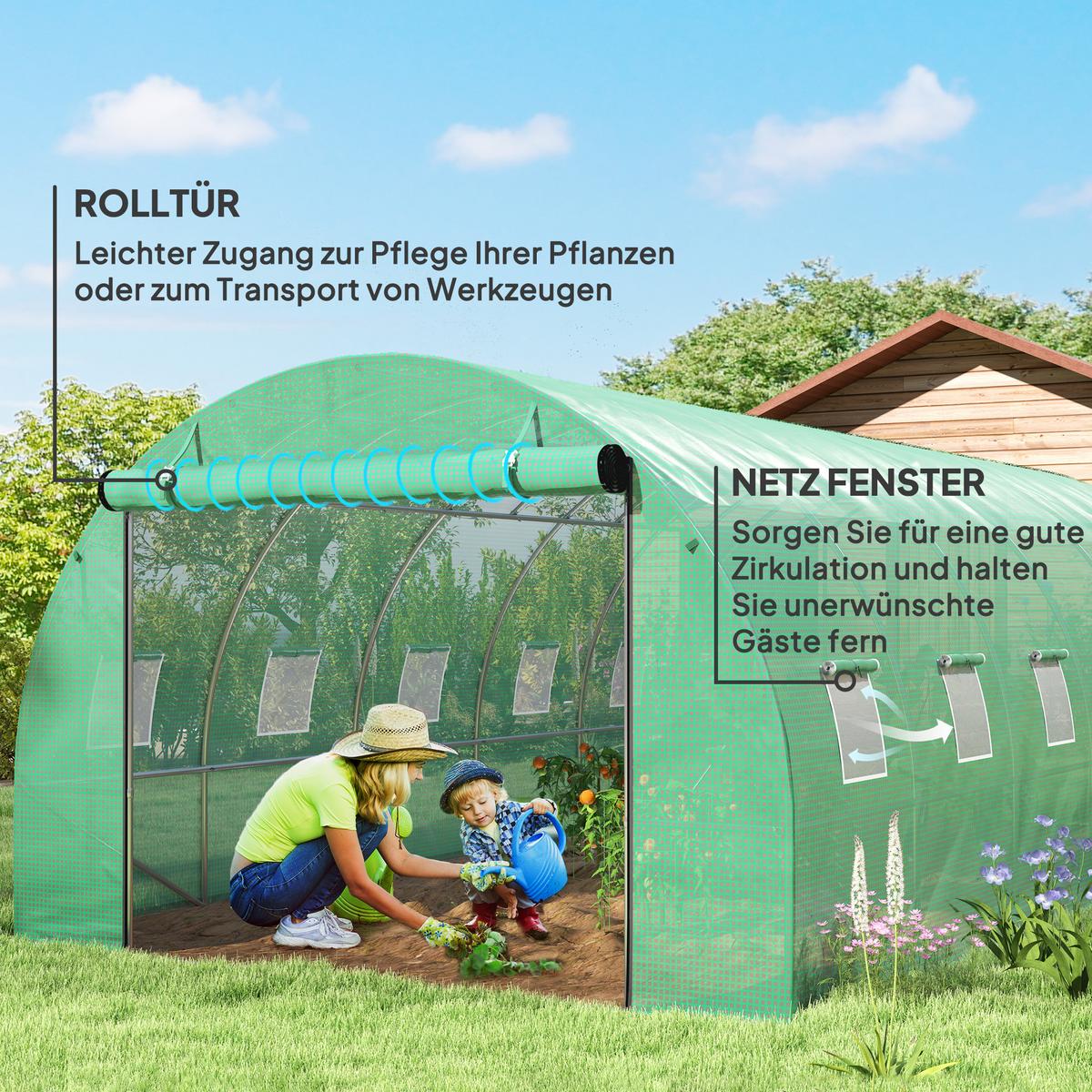 FOLIENTUNNEL, 600L x 300B x 197H cm - Grün, Kunststoff (300/197/600cm) - Outsunny