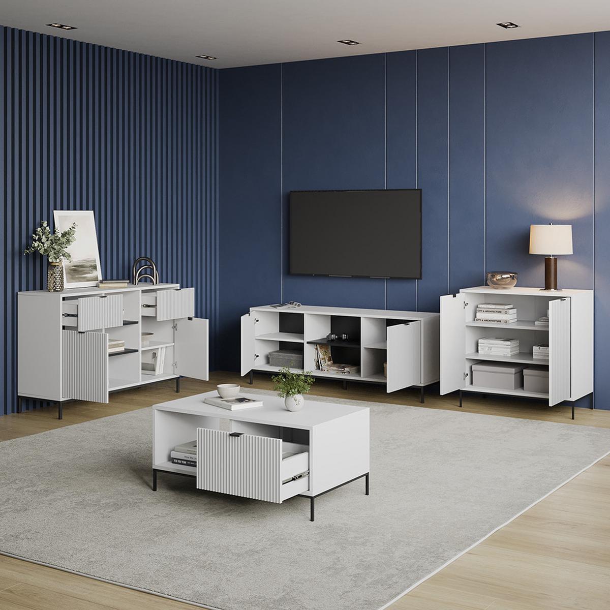 COUCHTISCH Aterno Weiß mit einer Schublade - Weiß, Holzwerkstoff (50/90/45cm) - Livinity®
