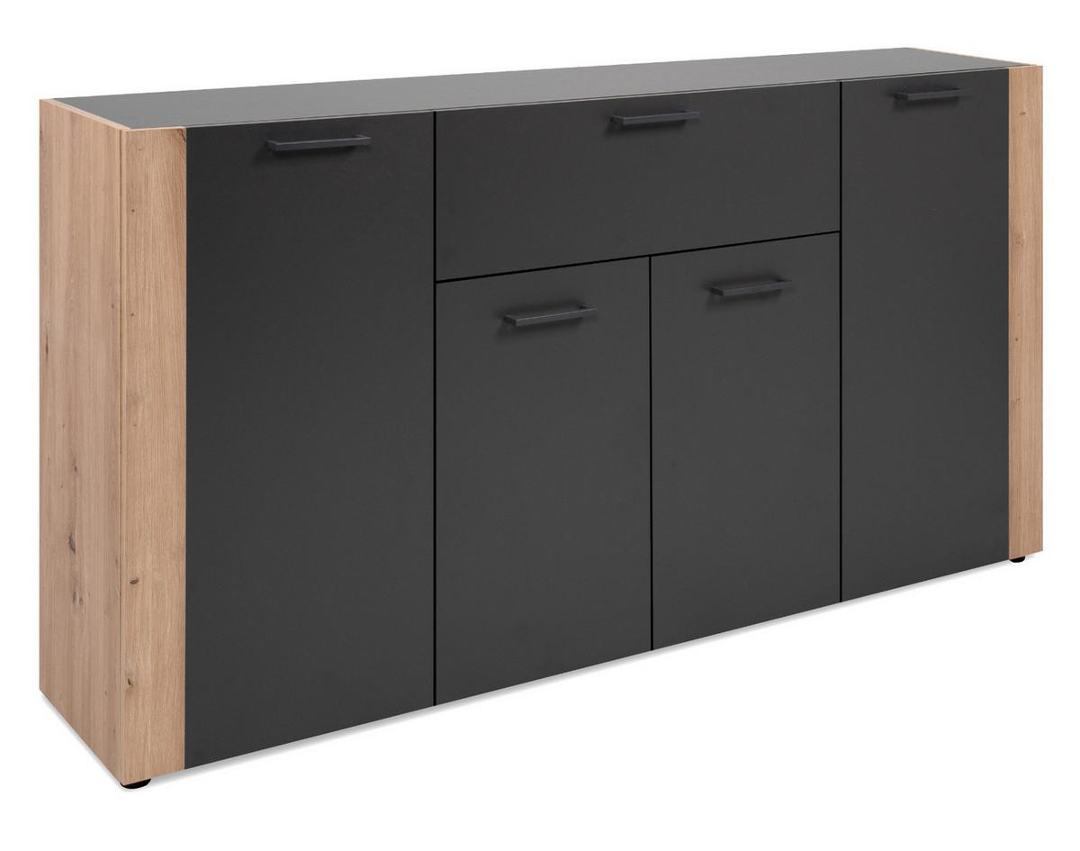 SIDEBOARD grau, Artisan Eiche 162 x 85 cm, Kommode 4-türig - Anthrazit/Schwarz, Holzwerkstoff/Kunststoff (162/85/34.5cm) - Furn.Design