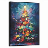 LEINWAND Bilder mit Rahmen - Weihnachtsbaum - Weihnachten - Abstrakt - Farbenfroh - 60x80 - Multicolor, Textil (60/80cm) - MuchoWow