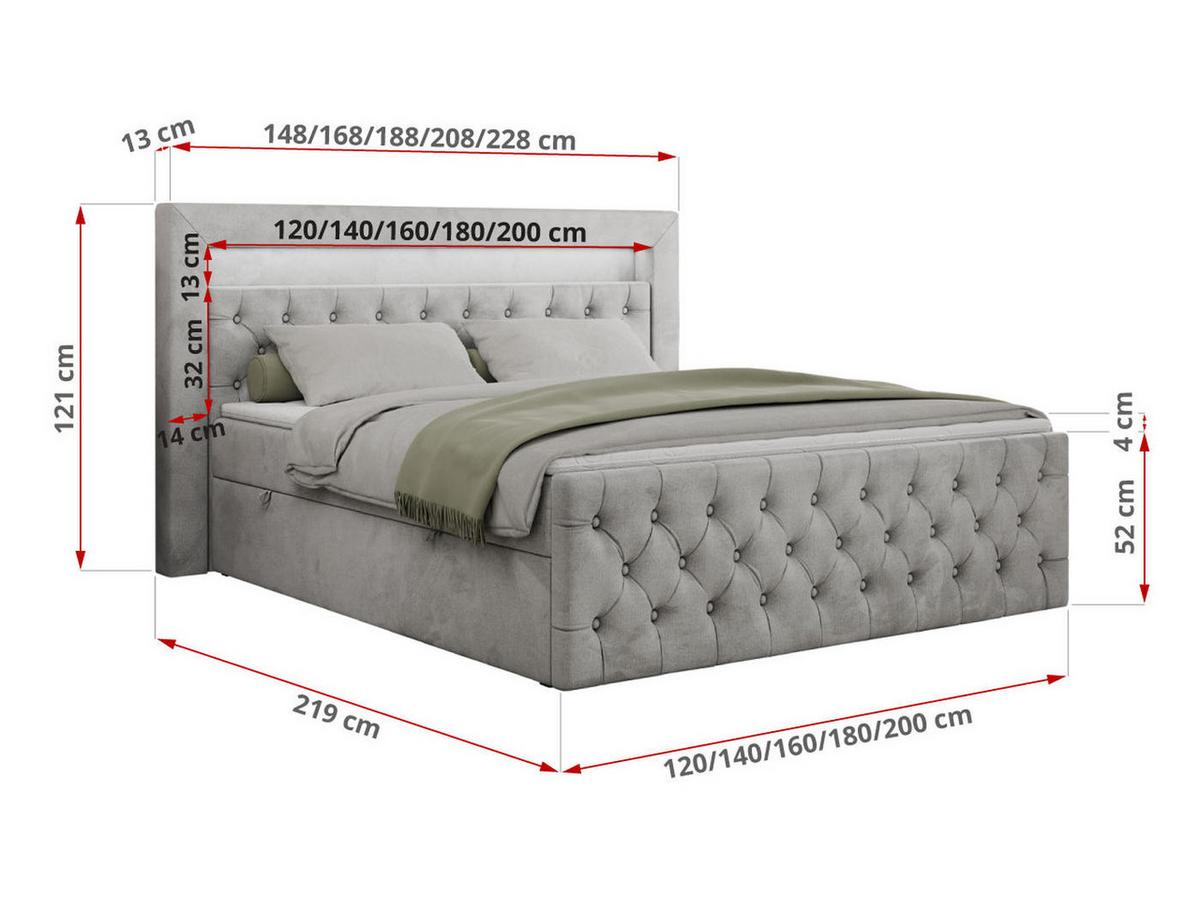 BOXBETT GOLD-9 LED 200/200 Hellgrau Velvet - H4 - Hellgrau, Holz/Textil (200/200cm) - MKS