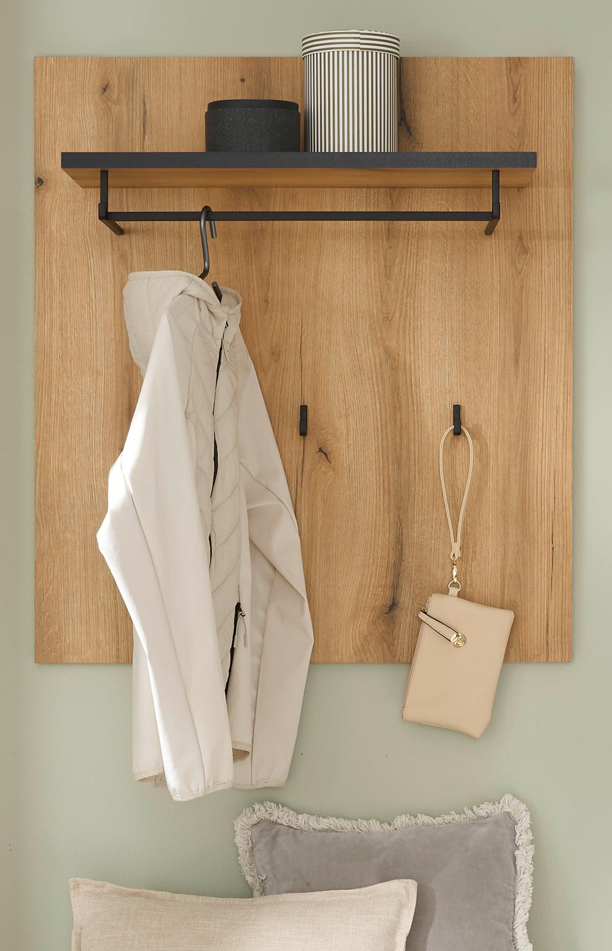 GARDEROBENPANEEL Evoke Eiche 79 cm, Wandgarderobe mit Kleiderstange - Eichefarben, Holzwerkstoff/Metall (79/89/25cm) - Furn.Design