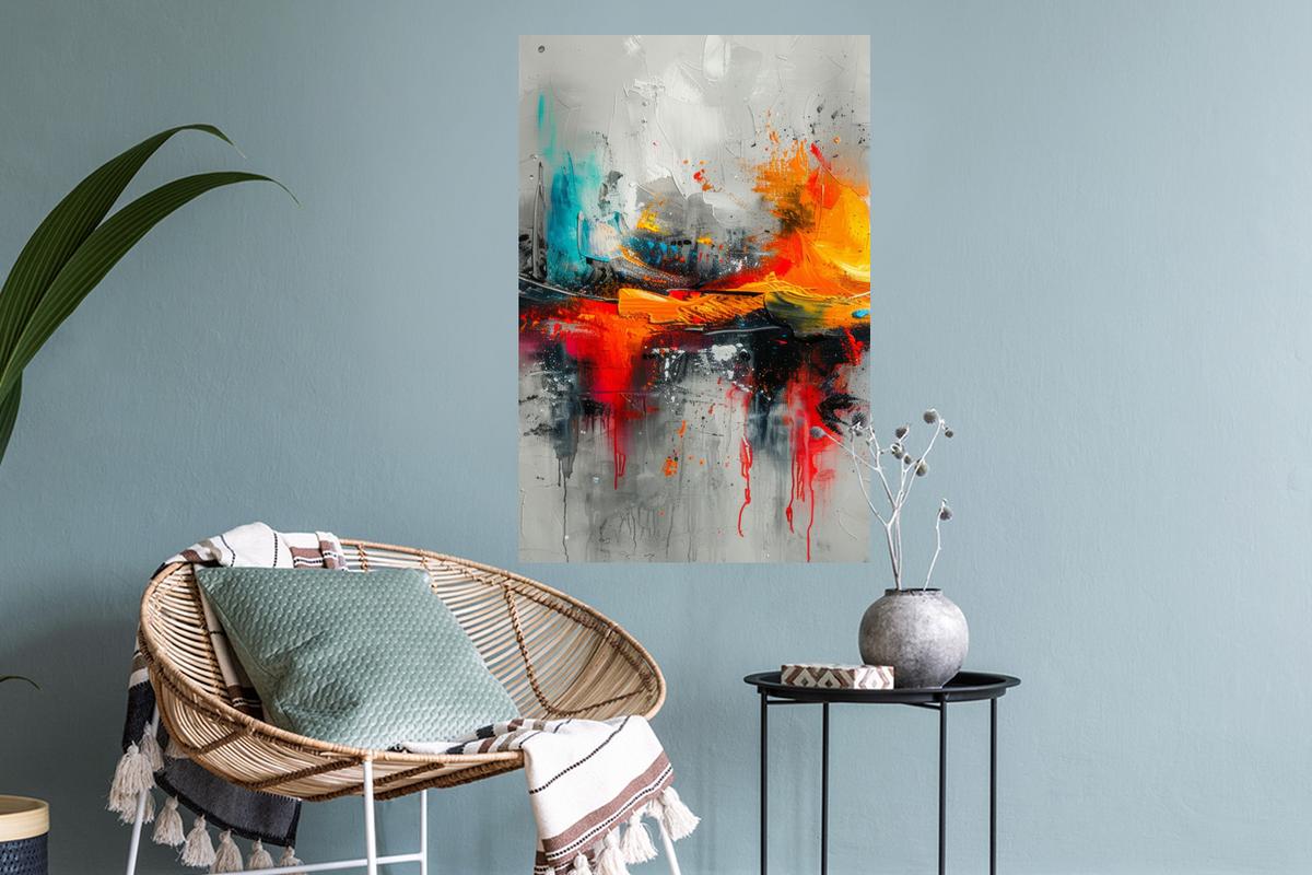 WANDTATTOO Moderne Kunst - Orange - Grau - Abstrakt Wandbild 40x60 cm - Hellgrau, Kunststoff (40/60/0.1cm) - MuchoWow
