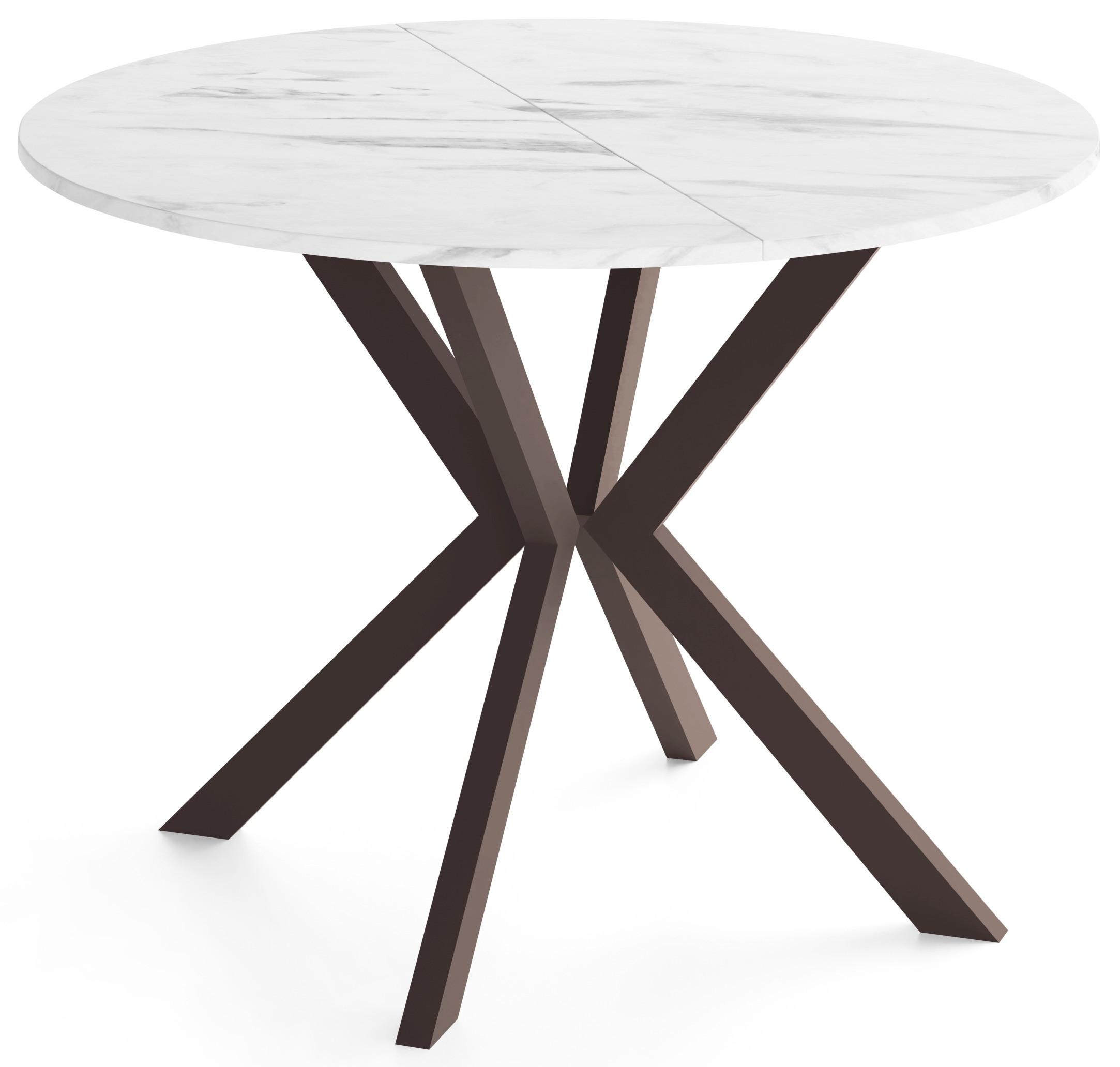 ESSTISCH Valio rund oval ausziehbar verlängerbar mit braunen Metallbeinen, Marmor Weiß 90-130/90/76 cm - Ecru/Braun, Holzwerkstoff/Metall (90/130/76cm) - WFL GROUP