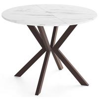 ESSTISCH Valio rund oval ausziehbar verlängerbar mit braunen Metallbeinen, Marmor Weiß 90-130/90/76 cm - Ecru/Braun, Holzwerkstoff/Metall (90/130/76cm) - WFL GROUP
