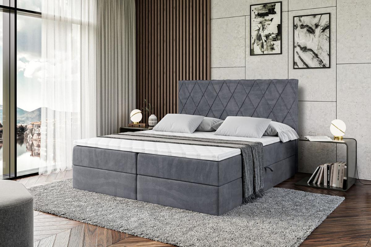 BOXBETT mit H3-Matratze und Lattenrost - LEPARO - 140x200 Dunkelgrau - Dunkelgrau, Holzwerkstoff (140/200cm) - ALTDECOR