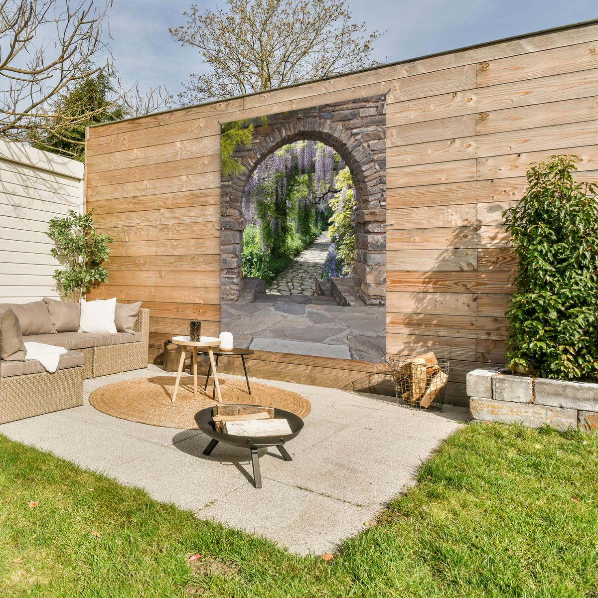 GARTENPOSTER Wald - Aussicht - Steine - Weg Gartendekoration 120x160 cm - Graubraun, Kunststoff (120/160/0.2cm) - OnlyWow