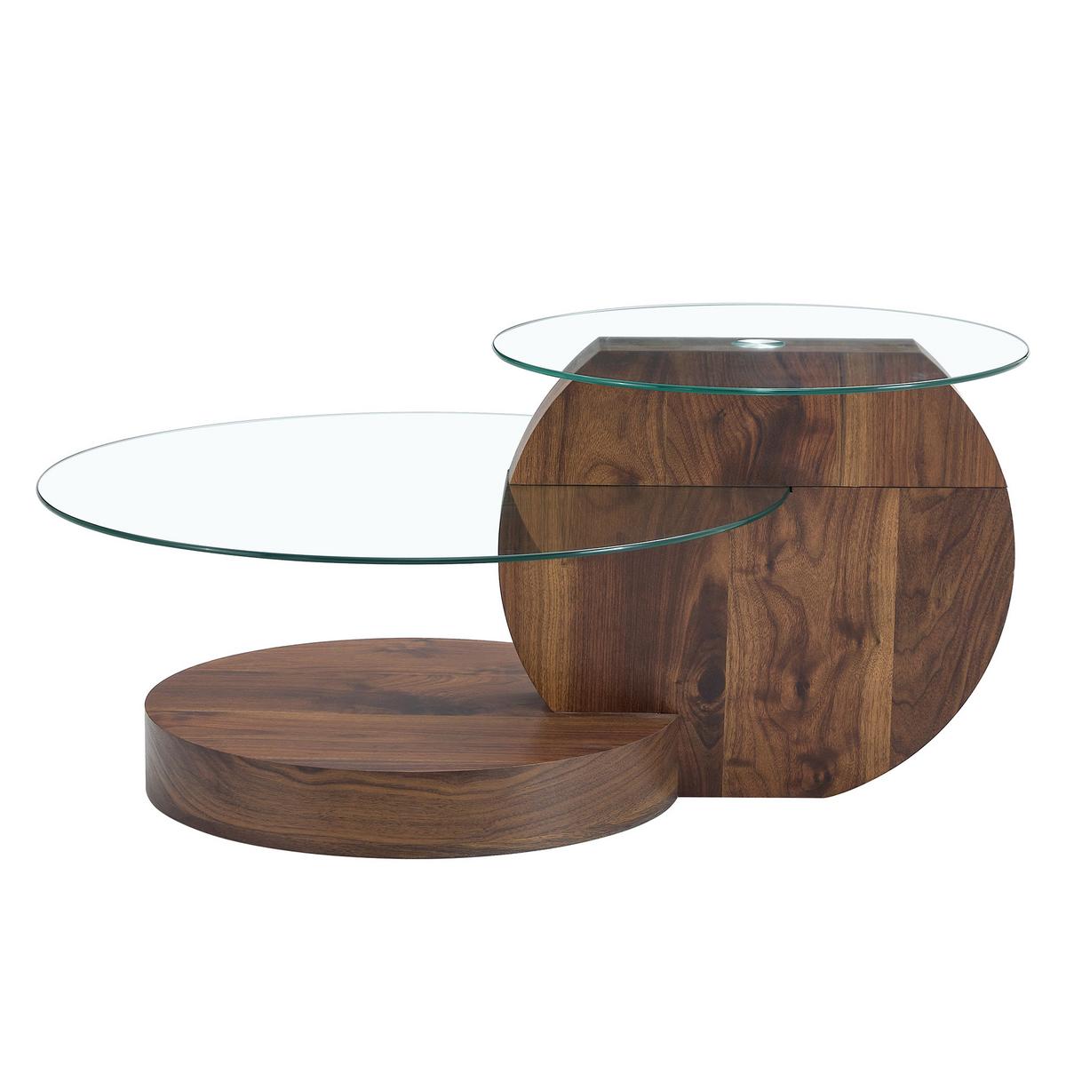 COUCHTISCH glas walnuss mehrstufig stauraum - Walnussfarben, Holzwerkstoff (70/90/44cm) - Urban Meuble