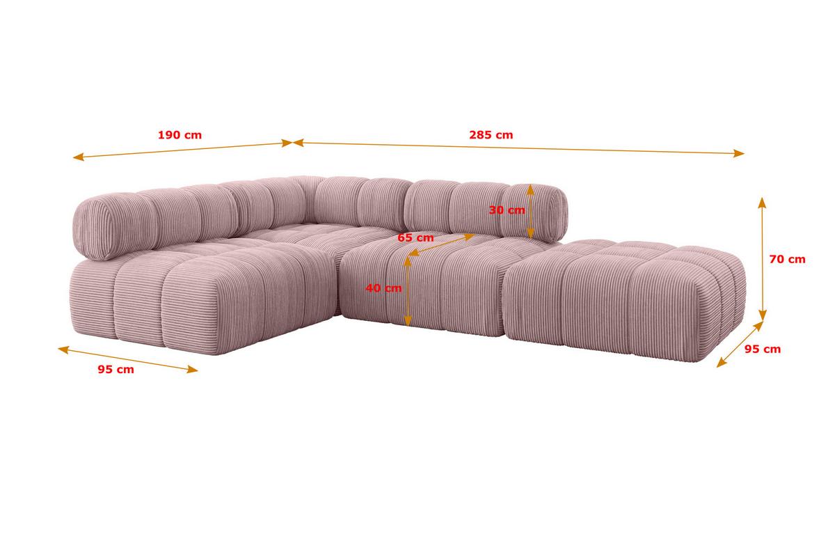 ECKSOFA modulares Sofa Favio-L1 - 285x190x70 cm Rosa Cord - Rosa, Holzwerkstoff/Textil (285/190cm) - ALTDECOR