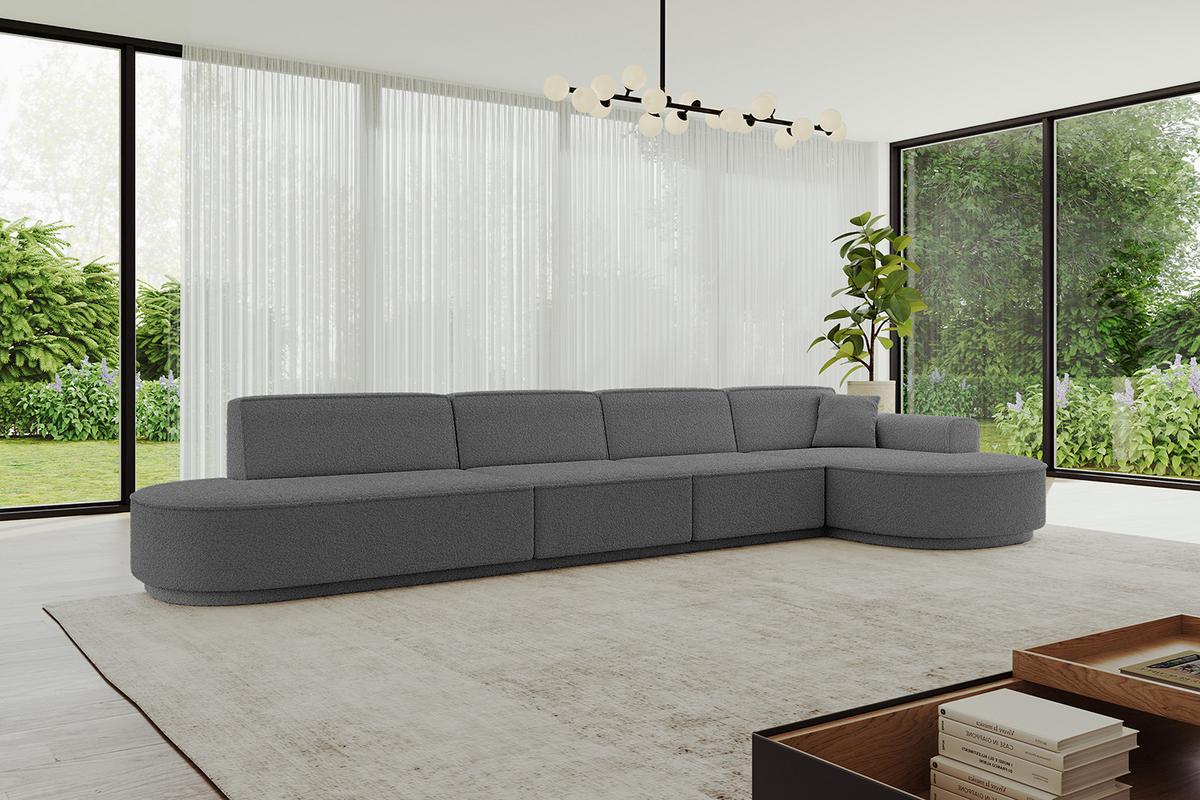 ECKSOFA Ottomane Rechts MARI-L3-v3 - 413x171x83 cm Grau Bouclé - Schwarz/Grau, Holzwerkstoff/Kunststoff (171/413cm) - ALTDECOR