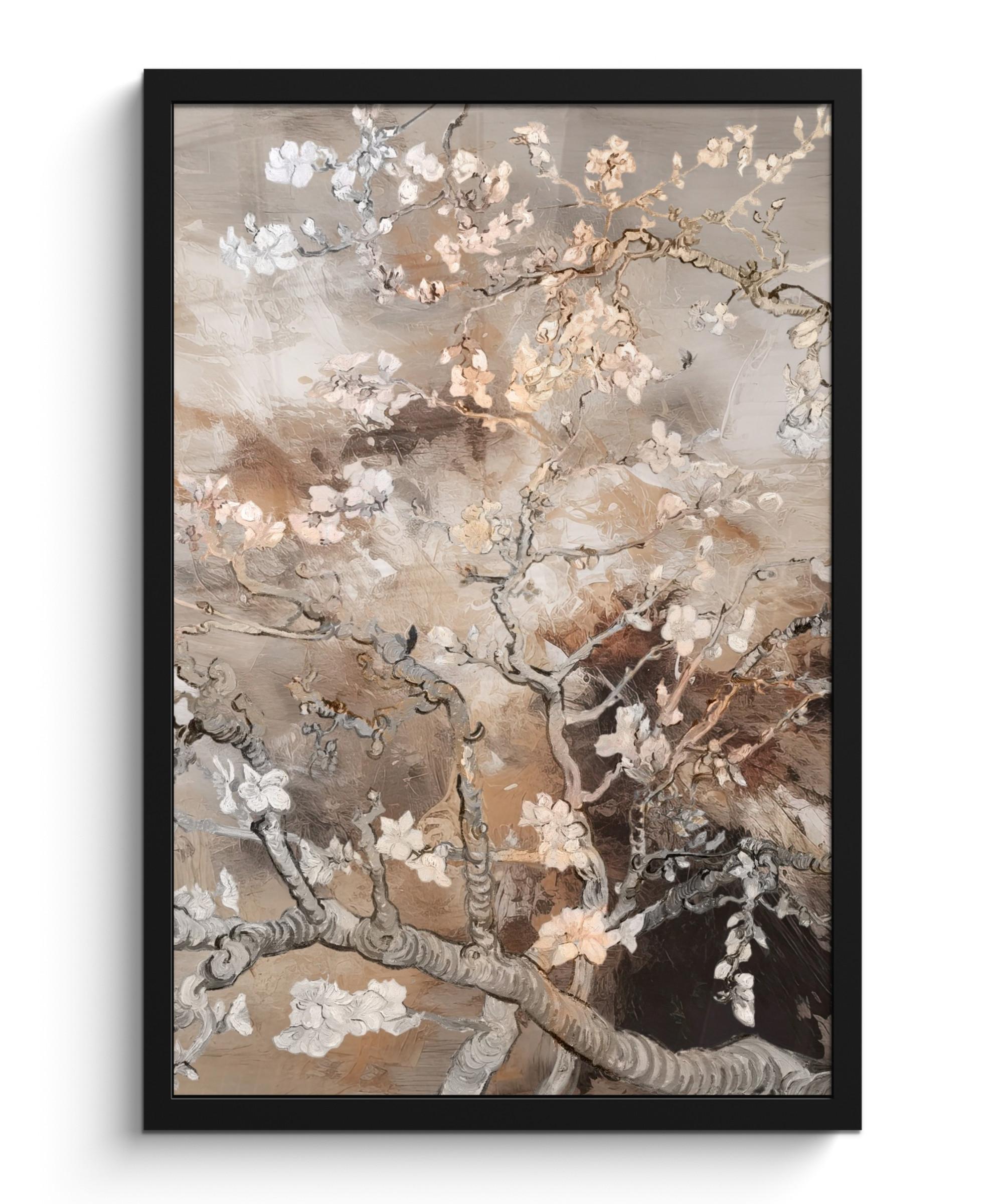 POSTER MIT RAHMENGERAHMTES BILD Mandelblüte - Kunst - Van Gogh - Beige - Abstrakt Bilder mit Rahmen 40x60 cm - Braun, Papier (40/60cm) - MuchoWow