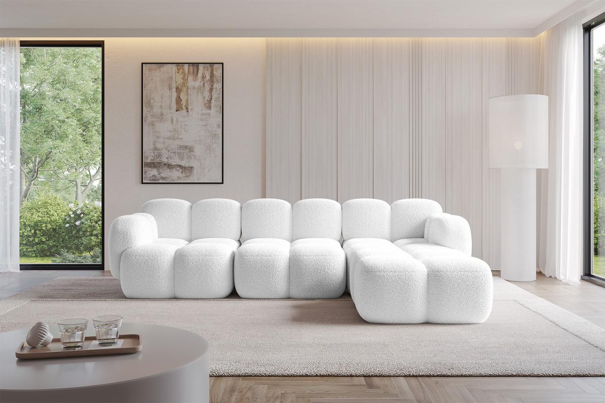 ECKSOFA modulares Sofa Rechts Miko-L2 302x205x75 Weiß Bouclé - Schwarz/Weiß, Holzwerkstoff/Kunststoff (302/205cm) - ALTDECOR