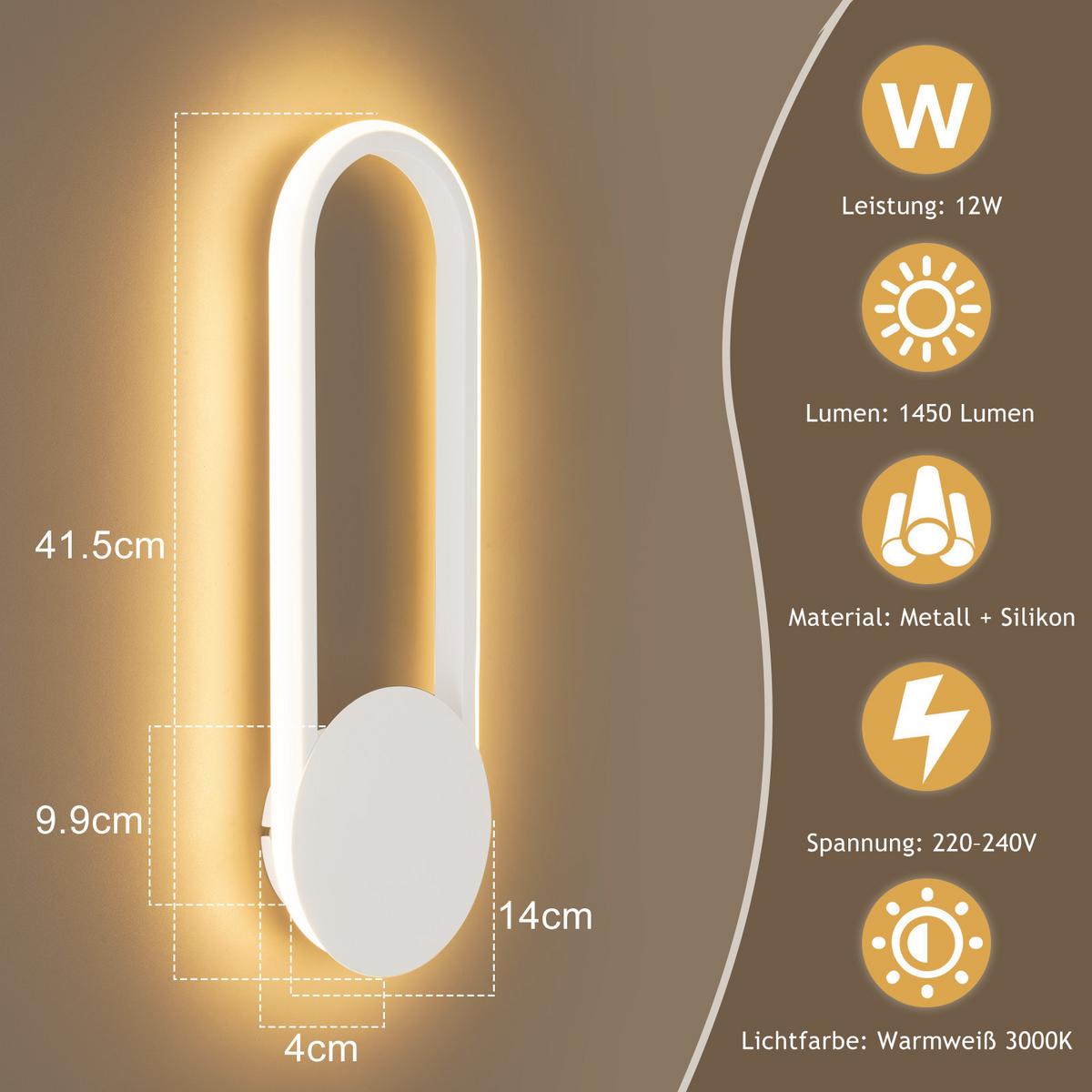 LED - WANDLEUCHTE Funkelior 14/4/41.5 cm - Weiß, Metall (14/4/41.5cm) - ZMH