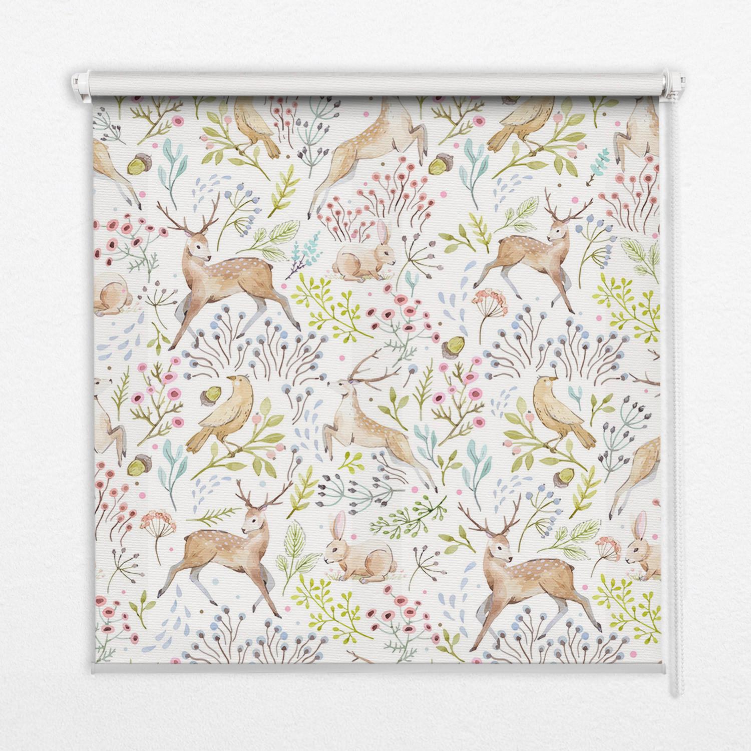 INNENROLLO - Fensterrollo - Rollo - 140x140 cm - Vögel, Rehe und Kaninchen - Braun, Kunststoff (140/140/0.5cm) - TULUP