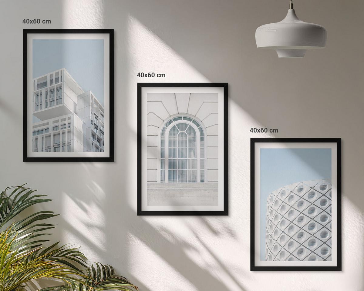 BILDER SET 3er Set - 40x60 cm Schwarzer Rahmen - Moderne Architekturgeometrie - Schwarz, Kunststoff (40/60cm) - TULUP