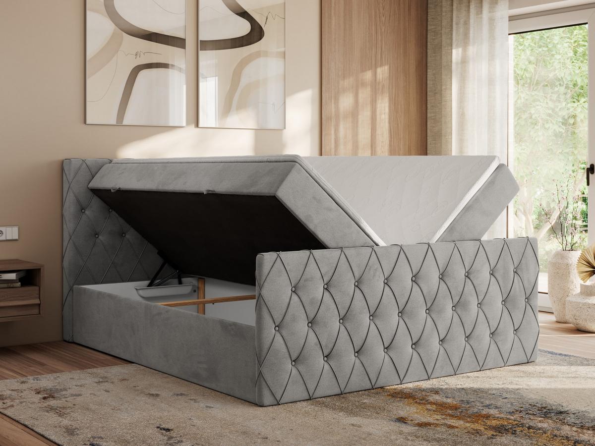 BOXBETT MIREN DUO 200/200 - Hellgrau Velvet - H4 - Hellgrau, Holz/Textil (200/200cm) - MKS