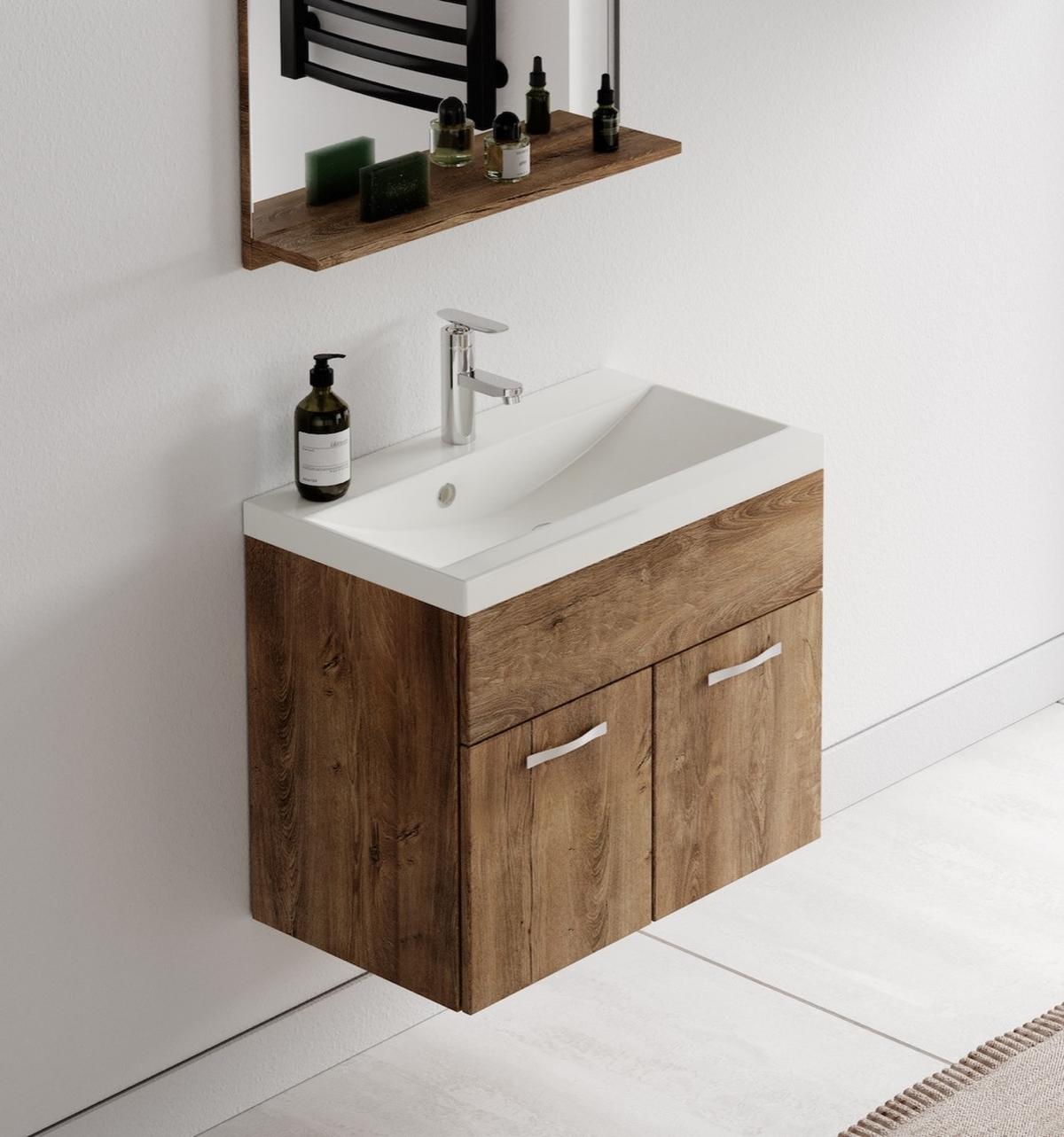 BADMÖBEL-SET Montreal 02 3 Teile Braun Eiche - 60 x 35 x 51 cm - Chromfarben/Eichefarben, Holz/Metall (60/51/35cm) - Badplaats