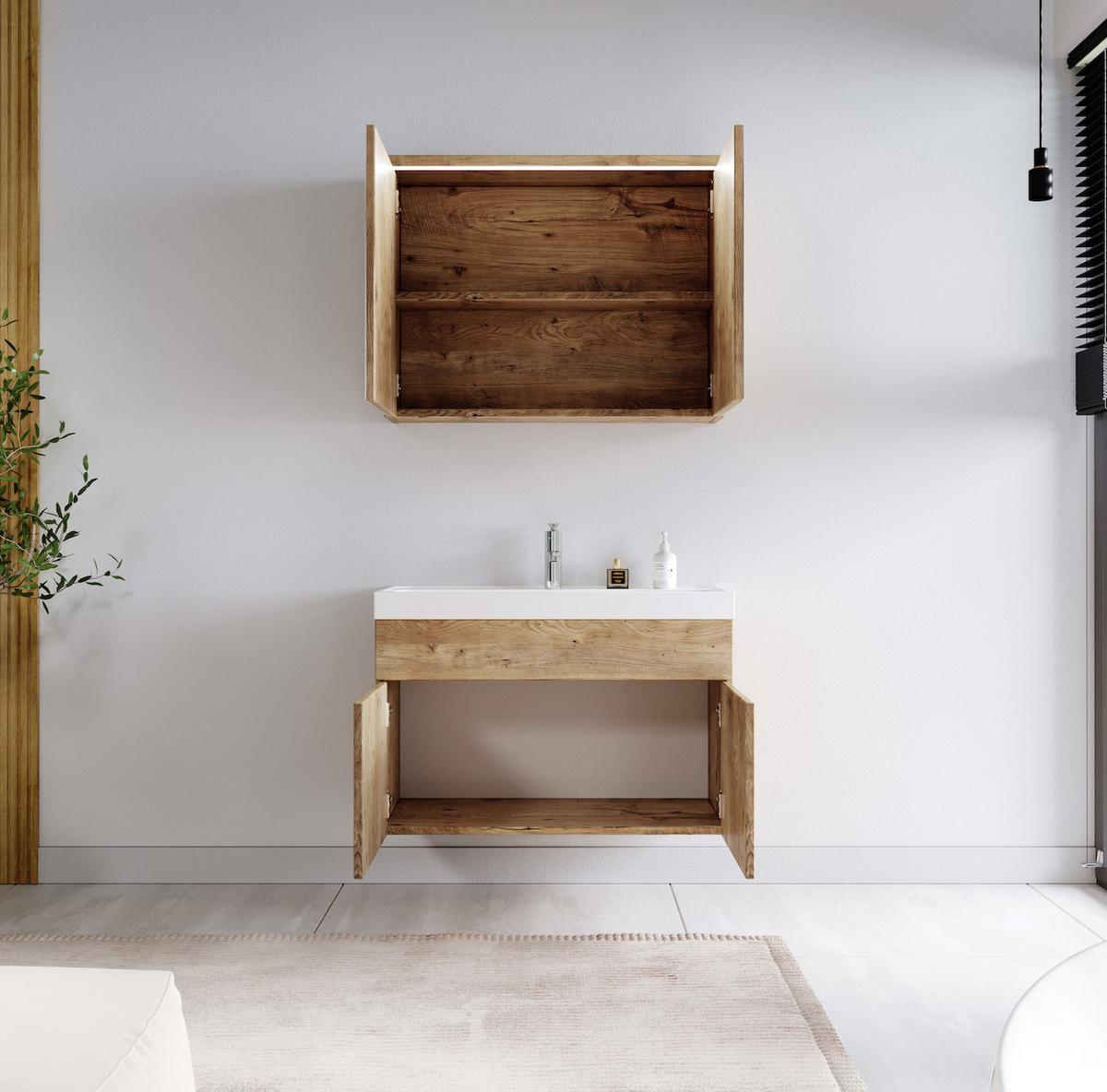 BADMÖBEL-SET Paso 3 Teile Kastanien Eiche - 80 x 35 x 55 cm - Kastanienfarben/Eichefarben, Holz (80/55/40cm) - Badplaats